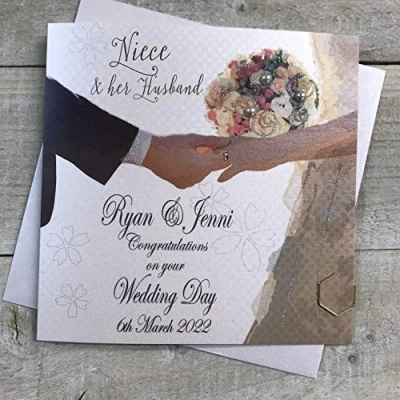 Image of WHITE COTTON CARDS Personalised Handmade Wedding Card Niece &amp; her Husband Hands