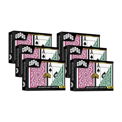Image of Copag 1546 Design 100% Plastic Playing Cards, Poker Size (Standard) Green/Burgundy (Jumbo Index, 6 Sets)