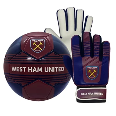 Image of West Ham United FC Junior Gift Set Size 4 Football &amp; Boys Goalkeeper Gloves