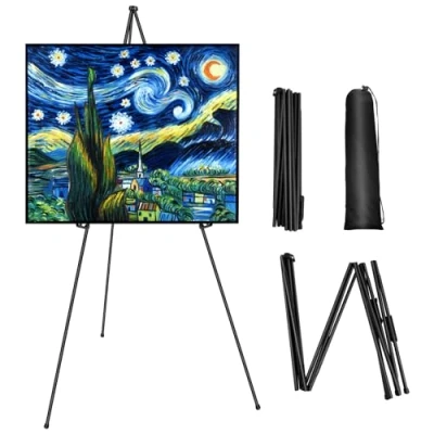 Image of 59 Inch 150cm Studio Wooden Easel, Craft Display Easels Foldable Wood Painting Canvas Stand, Adjustable Durable Artist Wedding Stand Sketch Drawing Easy to Assemble Tripod Easel
