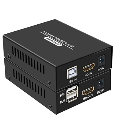 Image of 60M HDMI KVM Extender over Cat5e Cat6 1080P USB Transmit with Loop out Support Keyboard Mouse Extension