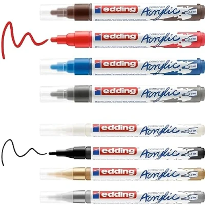 Image of edding Start Easy set acrylic paint pens, waterproof; fine and medium nib of 8 pens (popular colours) for canvas or wood rock painting