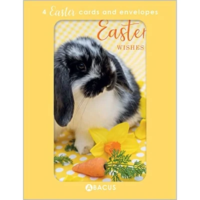 Image of Abacus Cards Easter Wishes Bunny Pack of 4 Greeting Made in the UK, Yellow