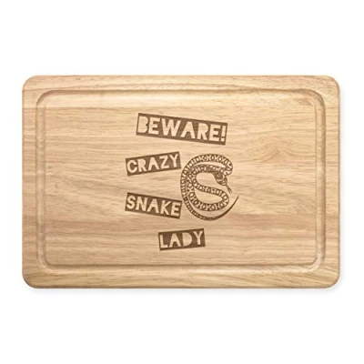 Image of Beware Crazy Snake Lady Rectangular Wooden Chopping Board