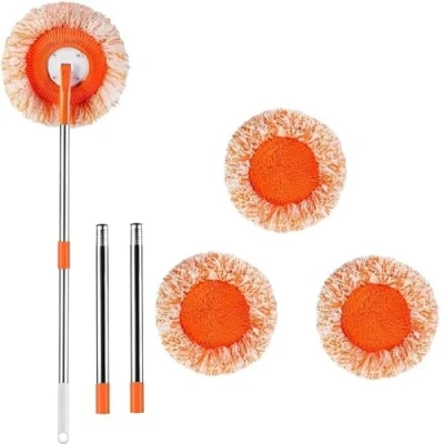 Image of Wall Mop 360 Rotatable Adjustable Cleaning 74inch Long Handle Microfiber Ceiling Cleaner with 4 Removable Poles and Replaceable Heads Dry Wet Dust for Floor