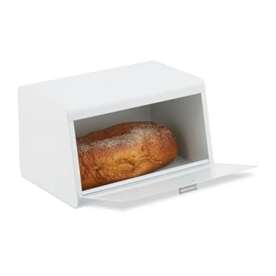Image of Relaxdays Stainless Steel Bin, Storage Box, H x W D: 20.5 34.5 23.5 cm, Bread Container, Metal, White