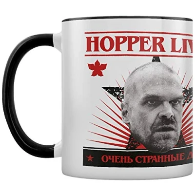Image of Stranger Things Hopper Lives Black Coloured Inner Tea and Coffee Mug White