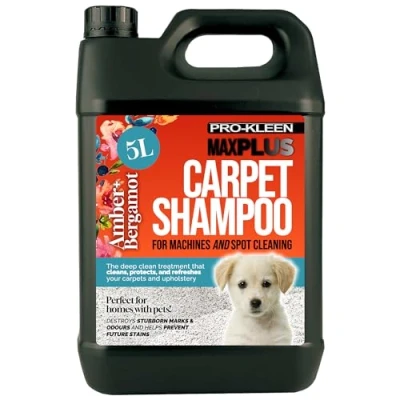 Image of Pro Kleen MAXPLUS Carpet Shampoo Cleaner Premium Formula, Removes Dirt, Stains, Marks, Pet Deposits &amp; Odours, Suitable for all Machines (Amber and Bergamot Fragrance, 5 Litres)