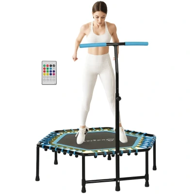 Image of Sportnow 45&#039;&#039; Fitness Trampoline with Adjustable Handle, led Lights, Blue&#039;