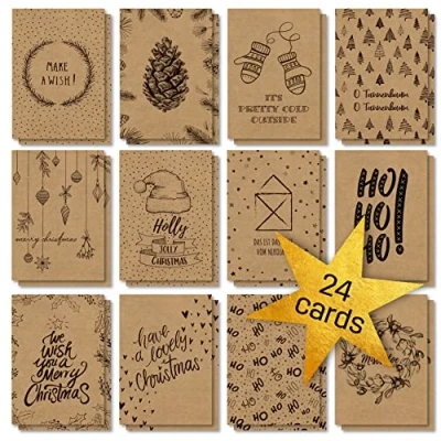 Image of SIGEL DS700 Set of 24 Christmas postcards, 12 motifs, PEFC Certified Kraft Paper, pre printed, easy to print
