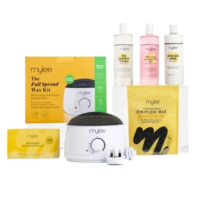 Image of Mylee Professional Complete Waxing Kit with Wax Heater, Hard Beads 500g, Applicator Spatulas, Pre &amp; After Care Gel, Equipment Cleaner (Charcoal Green Tea)