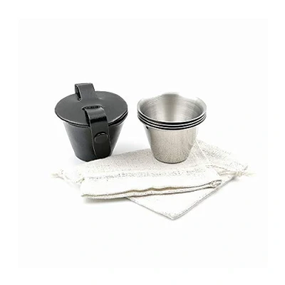 Image of iSavage Shot Glasses with Black Leather Case 1.5oz Each Set of 4 18/8 Stainless Steel, 1pc Cloth Bag YM203