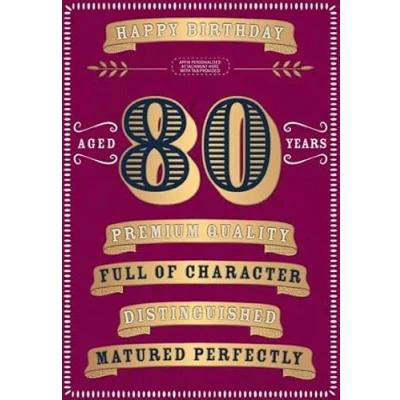 Image of Words &#039;n&#039; Wishes Male Age 80 Milestone Birthday Card &#039;Distinguished&#039; 80th Gold Foil Finish &amp; Personalised Recipient Stickers Eco Friendly