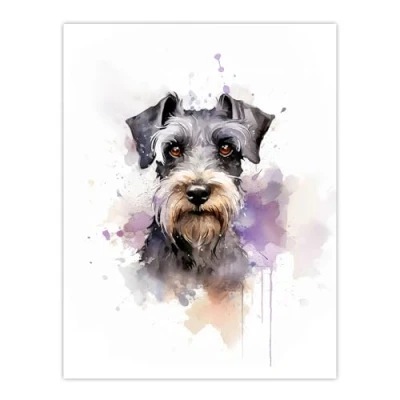 Image of Artery8 Schnauzer Lovers Gift Watercolour Pet Portrait Painting Artwork Large Wall Art Poster Print Thick Paper 18X24 Inch