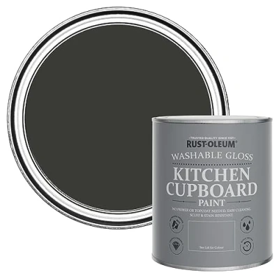Image of Rust Oleum Black Kitchen Cupboard Paint in Gloss Finish Dark Magic 750ml