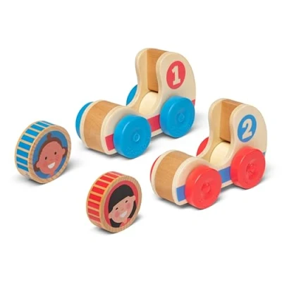 Image of Melissa &amp; Doug GO Tots Wooden Race Cars(2 Cars) with Collectible Characters Toy for Infants Developmental Toddlers 0+ Gift Baby Boys or Girls FSC Certified Materials