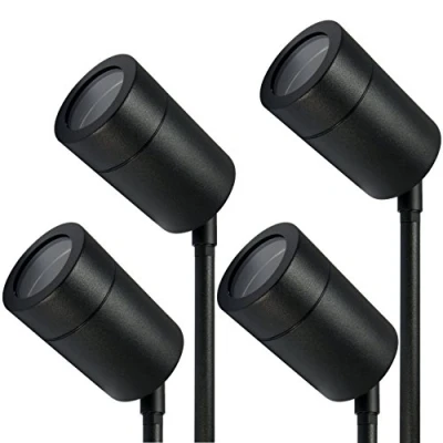 Image of Long Life Lamp Company 4 x Outdoor Garden Spike Spot Light GU10 IP Rated Black Stainless Steel