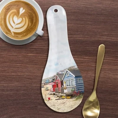 Image of Sandy Bay Spoon Rest Utensil Trivet Holder Watercolour Beach Sea Vacation Design
