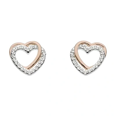 Image of Dew Sterling Silver with 14ct Rose Gold Plate and Cubic Zirconia Entwined Heart Stud Earrings 3706RCZ