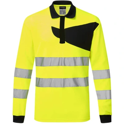 Image of Portwest PW2 Hi Vis Polo Shirt L/S Yellow/Black 4XL