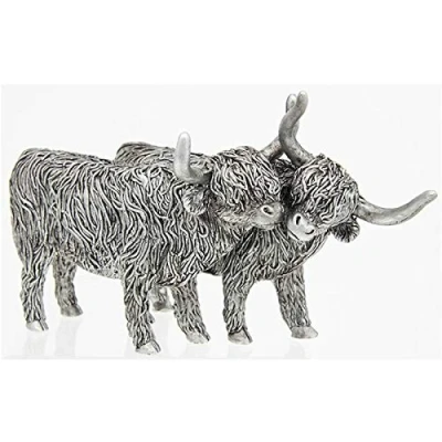 Image of Shudehill Giftware Silver Highland Coo Pair Resin Ornament