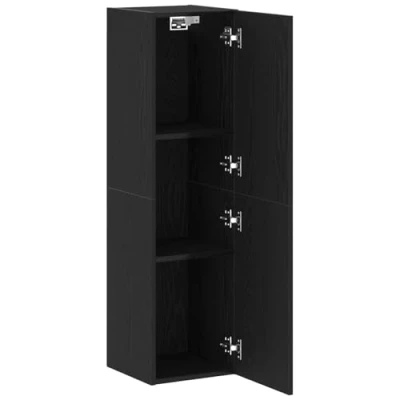 Image of vidaXL black oak tv cabinet/media stand engineered wood matte finish, adjustable shelves, 110 cm length for home living room/lounge