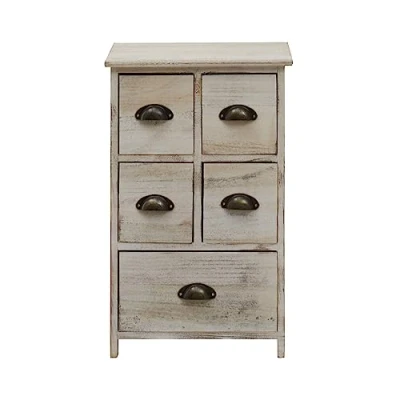 Image of Rebecca Mobili Bedside Table Cabinet Wood shabby White 5 Drawers Bedroom 66 x 40 30 cm (H W D) Art. RE4106