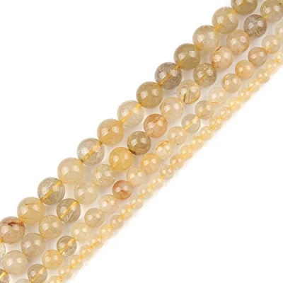 Image of Genuine Natural Real Smooth Round Rutilated Quartz Gemstone Beads Loose for Jewelry Making Approxi 15.5&quot; (Rutilated Quartz, 12MM)
