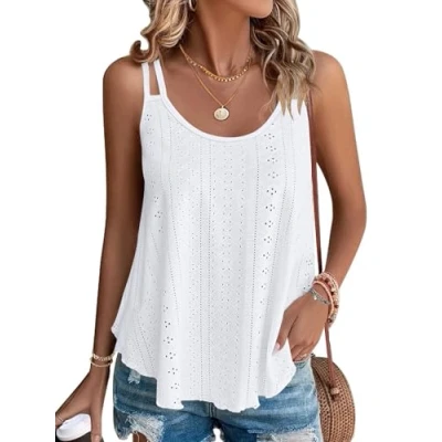 Image of WNEEDU Women&#039;s Summer Tank Tops Ladies Sleeveless Vests Tanks Top Loost Fit Casual Shirts Vest Blouses Cami Camisole White M