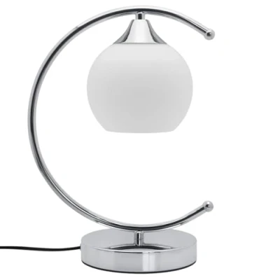 Image of Arch Chrome Table Lamp Opaque Glass Globe Shade Desk Opal Sphere T503