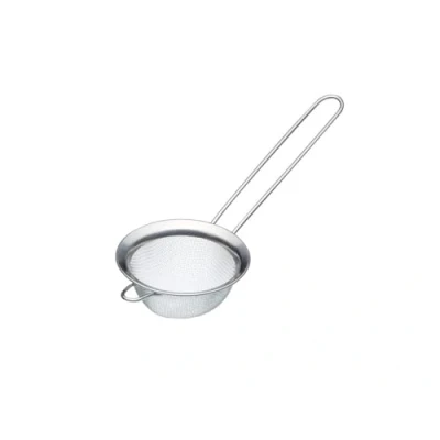 Image of Olympia CF648 MasterClass Fine Mesh Sieve, Stainless Steel, Polished Rim and Handy Round Bowl with Hooked Handle, 7.5cm (4&quot;), Tagged Silver
