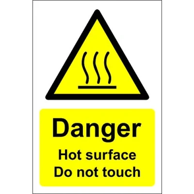 Image of Danger hot surface do not touch kitchen catering Safety sign Self adhesive sticker 100mm x 75mm