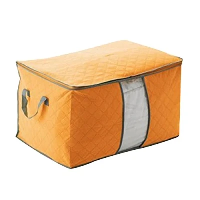 Image of 90L Large Capacity Foldable Storage Bag Organizers with Clear Window &amp; Carry Handles, Zippered Cubes for Comforters, Blankets, Bedding (Yellow, 60x42x36cm)