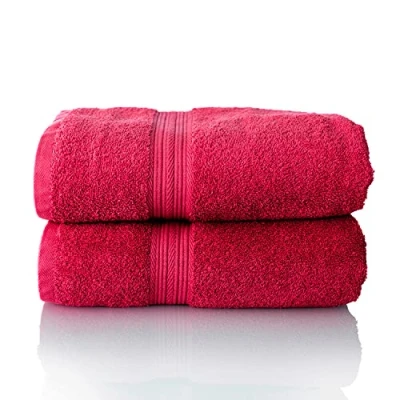 Image of ALCLEAR set of terry hand towels, range soft and highly absorbent OEKOTEX 100 certified, 5 colours &amp; sizes, colour: RED, 2 x sauna towels 70 200 cm