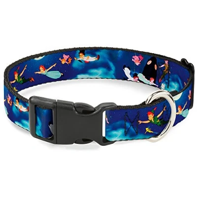 Image of Buckle Down Plastic Clip Collar Peter Pan Flying Scene 1&quot; Wide Fits 9 15&quot; Neck Small