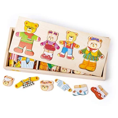 Image of Bigjigs Toys Wooden Bear Family Dress Up Puzzle with Storage Box