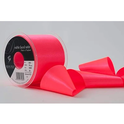 Image of Berisfords 70 mm Double Faced Polyester Satin Ribbon, Flo Pink