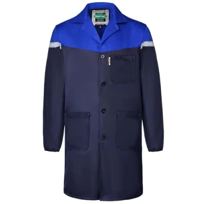 Image of Yukirtiq Mens Warehouse Work Coat Overall Factory Dust Garage Jacket Mechanical Workwear Paint Over Coat, Navy+Blue, XL