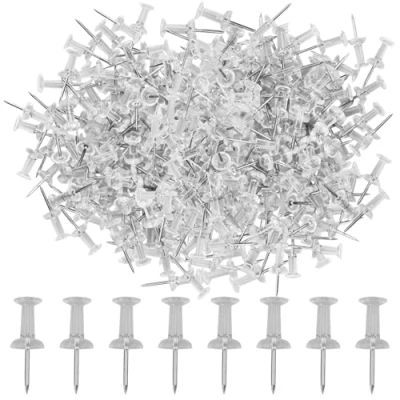 Image of HXMJIED 400pcs Transparent Push Pins,Plastic Head Drawing Poster Tacks Needle, Clear Pins for Wall Hangings,Cork Board,Maps Posters Photos,Pinboard,Notice Board,Xmas Party Decorations