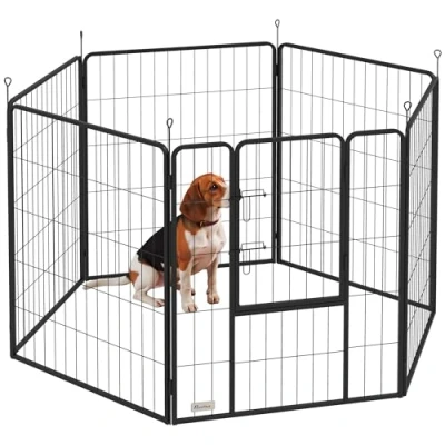 Image of PawHut Dog Playpen, 6 Panels Puppy Pen 100cm High Pet Exercise Fence, Portable Detachable Enclosure for Large Dogs, Puppies, Black