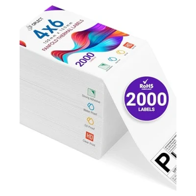 Image of 2,000 Unit Fanfold 4x6 Direct Thermal Shipping Labels BPA Free, Smudge Resistant, Strong Adhesive Compatible with Rollo, Zebra, MUNBYN Printers Works UPS, USPS, FedEx, Amazon FBA