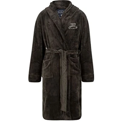 Image of Kirkway Soft Fleece Hooded Dressing Gown with Tie Belt in Dark Grey Tokyo Laundry XL