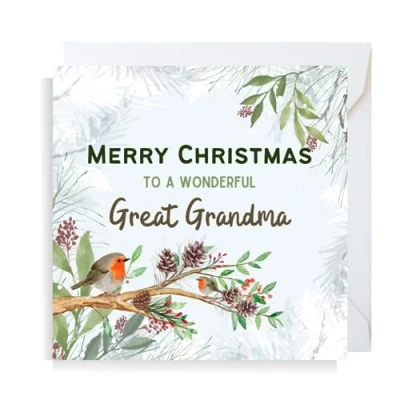 Image of Second Ave Great Grandma Christmas Robin Square Xmas Holiday Festive Greetings Card