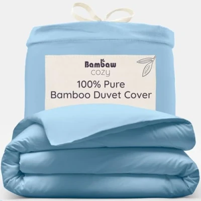 Image of Light Blue Duvet Cover Single Bamboo 135x200 cm Luxury Bedding Collections Anti Allergy Bed Covers Cooling Bambaw