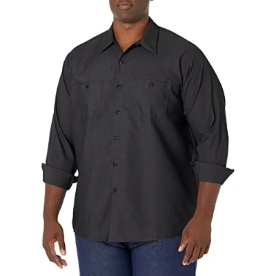 Image of Red Kap Men&#039;s Industrial Work Shirt, Regular Fit, Long Sleeve Utility Button, Black, Medium