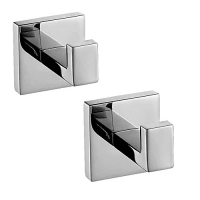 Image of Melairy 2PC 304 Stainless Steel Bathroom Square Towel Hook Chrome Wall Mount Coat Hat Door Hanger Accessories