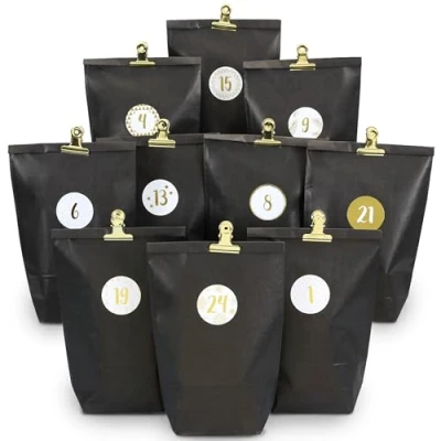 Image of Papierdrachen Extravagant Advent Calendar for Filling with 24 black Gift Bags and Number Stickers Pegs Elegance Motif Crafts Giving Christmas