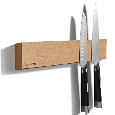 Image of linoroso 42 cm Magnetic Knife Rack Powerful Beech Wood Holder Strip for Wall Kitchen Knives &amp; Tools