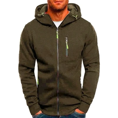 Image of CAZOY Men Sport Coat Zip Hoodie Mens Long Sleeve Full Zipper Up Hooded Sweatshirt Pullover Jacket Sweater Jumper with Pocket for Running Workout Fitness Army Green UK Size 14