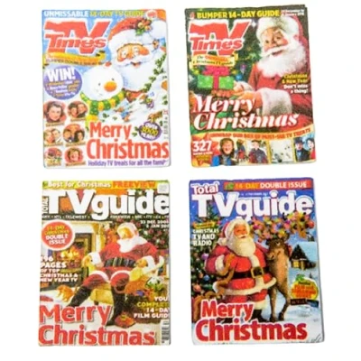 Image of Melody Jane Dolls House Christmas TV Guide Magazine Cover Set 1:12 Living Room Accessory